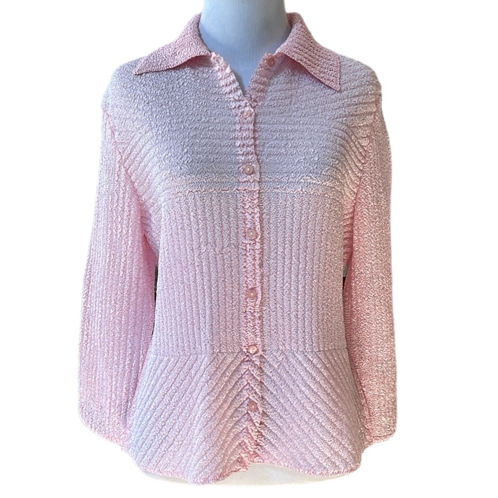 ANALOGY LONG SLEEVE STRETCHY TEXTURED CREPE BUTTON DOWN SHIRT BABY PINK SIZE MP